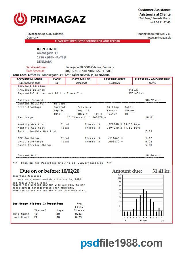 Denmark Primagaz Denmark Gas Utility Bill